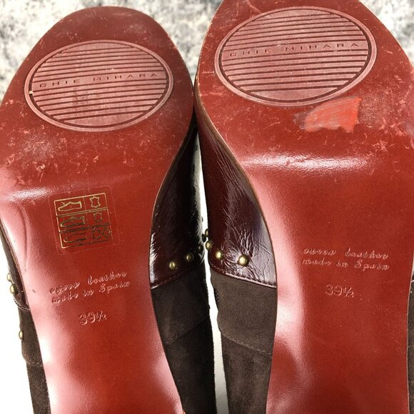 Chie Mihara Women's EU 39.5 Adis Brown Leather Suede Studded High Heel Boots - Picture 14 of 16